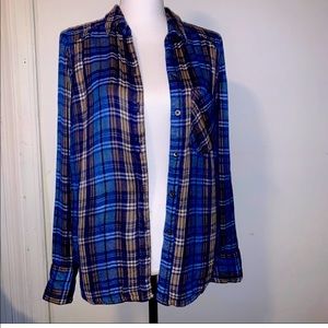 Free People Flannel, blues/grays, sz S